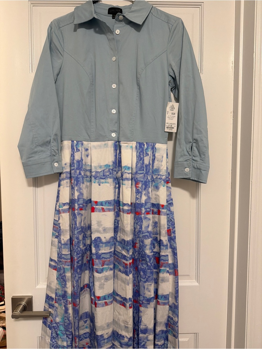 Roma Light Blue, White and Pink Plaid Full Midi Skirt - Picture 3 of 5